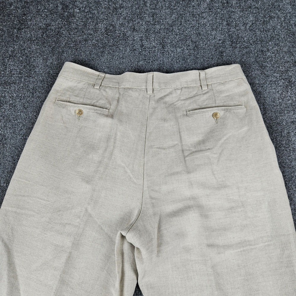 Caribbean Mens Tan Herringbone Linen Cotton Pleated Dress Pants 36x32 - Picture 7 of 10